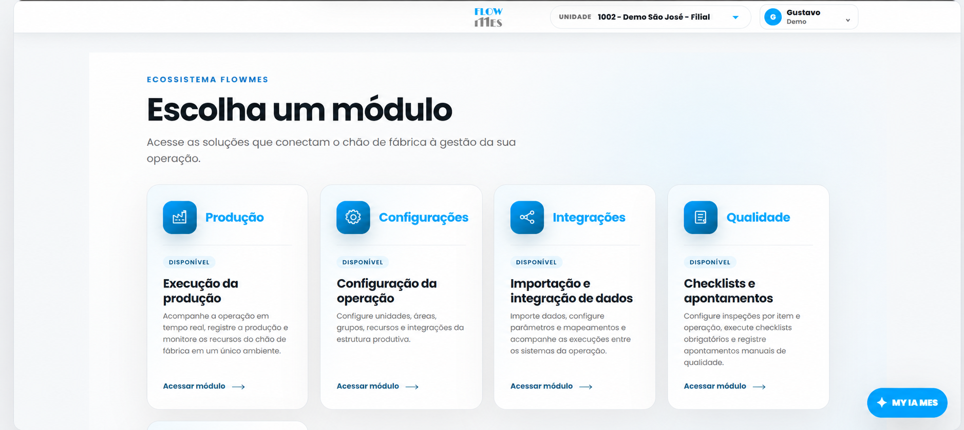 Módulos disponíveis no ecossistema FlowMES